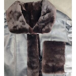 Vtg Dasco Genuine Leather Real Fur Lined Coat Women's Brown EUC Heavy